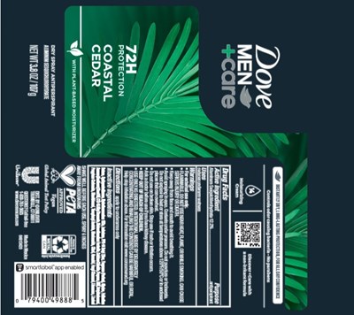 Label (Dove Men + Care Coastal Cedar 72h Protection Dry Spray Antiperspirant   Artwork)
